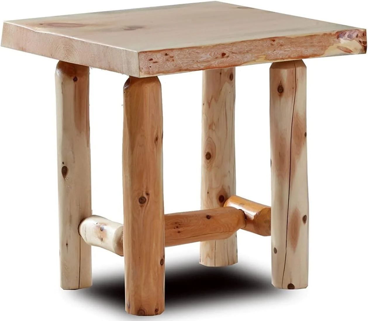 SRL Rustic Log End Table Pine & Cedar – Small Indoor End Table, Wood End Table, Lamp Table, Plant Table, Night Stand Table (Natural)