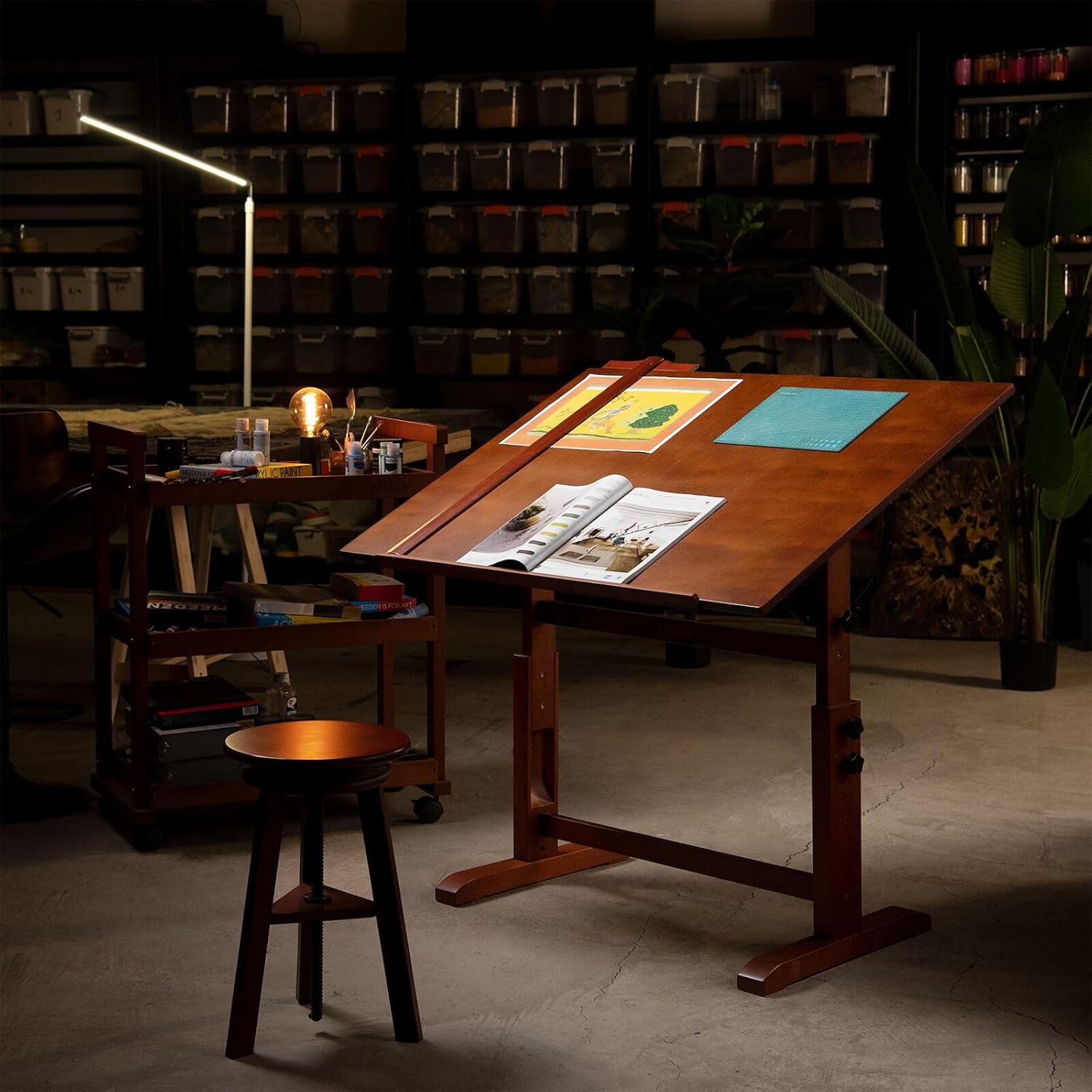 MEEDEN Extra-Large Wood Drafting Table and Wooden Drafting Stool