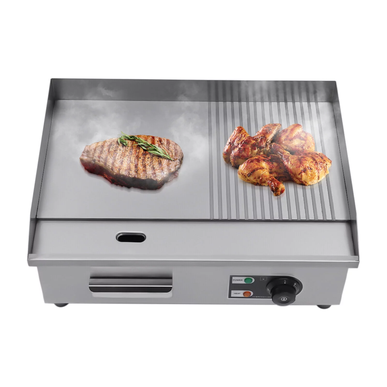 1600W 22" Electric Griddle Flat Top Grill Hot Plate BBQ Countertop Commercial for Pan-Fried Steak, Hand Pancakes, Fried Tofu,Pancakes 122-572