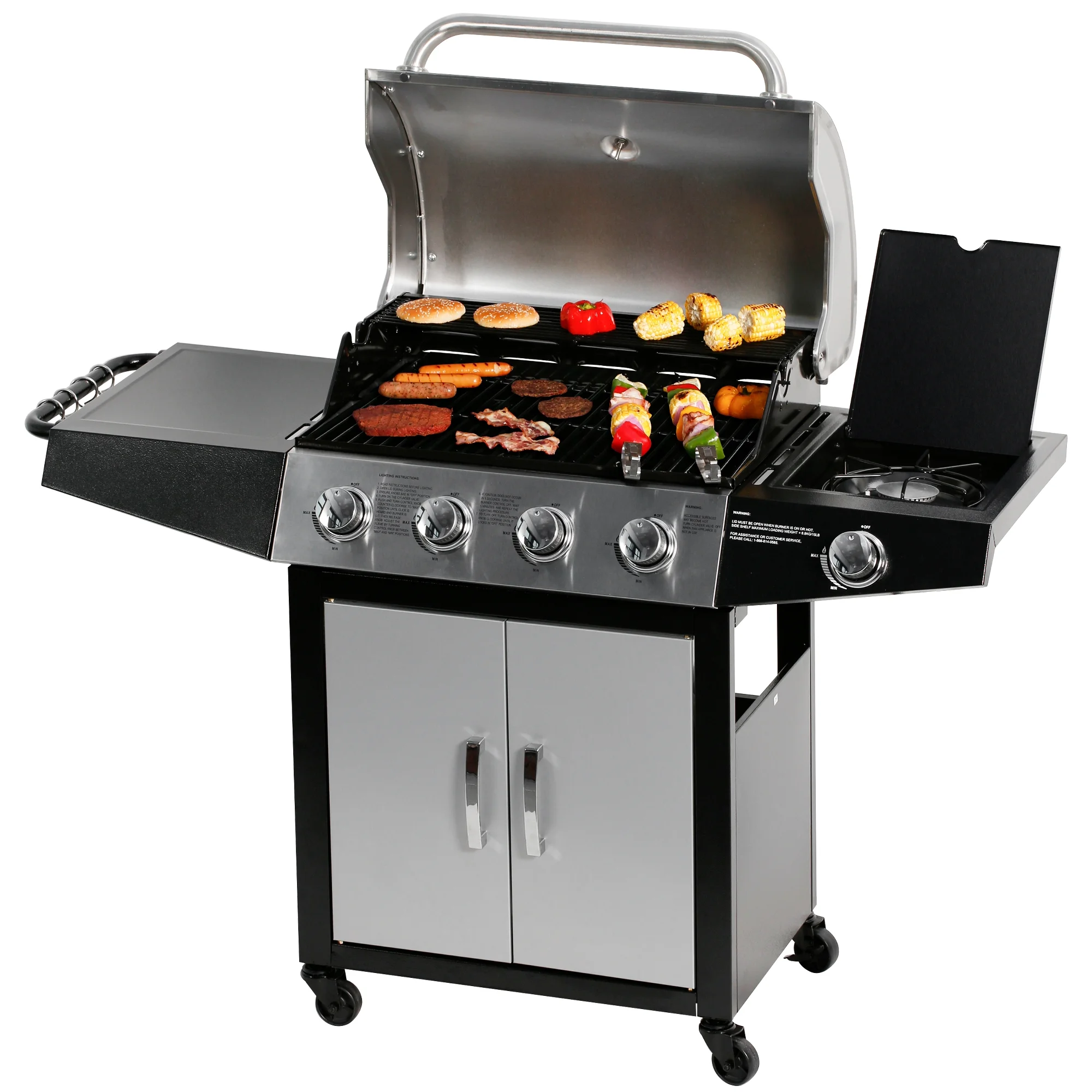 MASTER COOK 4 Burner Propane Gas Grill with Side Burner, Outdoor Stainless Steel Barbecue Grill - Radiant Selections