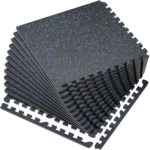 SUPERJARE 0.56'' Thick 24 Pcs 96 Sq Ft Rubber Top Exercise Equipment Mats, High Density EVA Foam Mats with Rubber Top