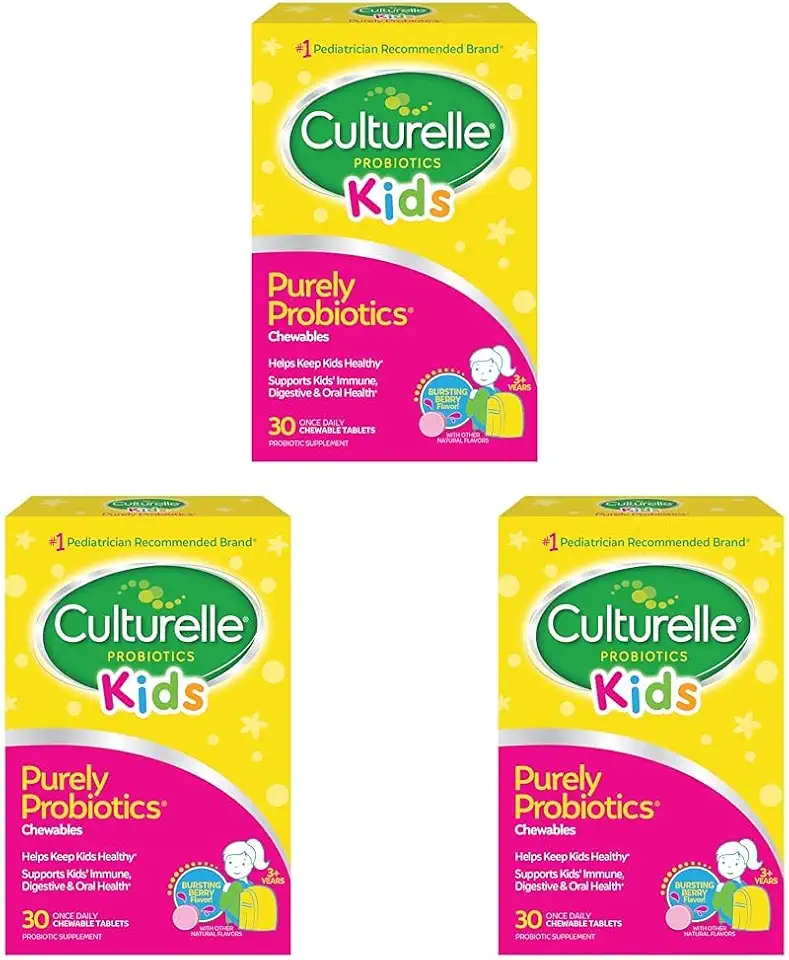 Culturelle Kids Chewable Daily Probiotic for Kids, Ages 3+, 30 Count, #1 Pediatrician-Recommended Brand