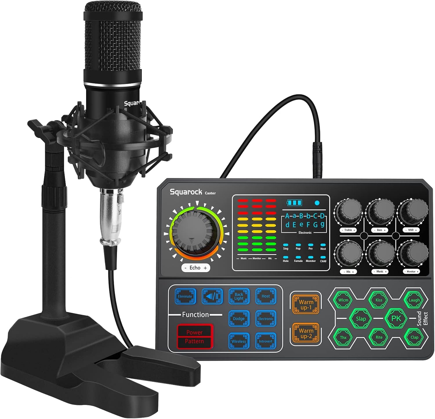 Podcast Equipment Bundle Audio Interface Sound Mixer ALL-IN-ONE with 3.5mm Condenser Microphone Strong Microphone Stand Set for Live Broadcast