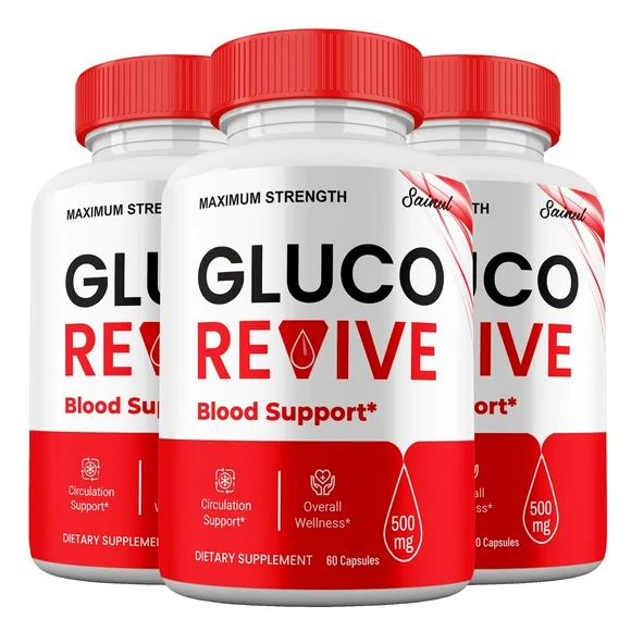 (3 Pack) Gluco Revive Capsules Maximum Strength Blood Health Supplement, Gluco Revive Pills, All Natural Formula, 3 Month Supply