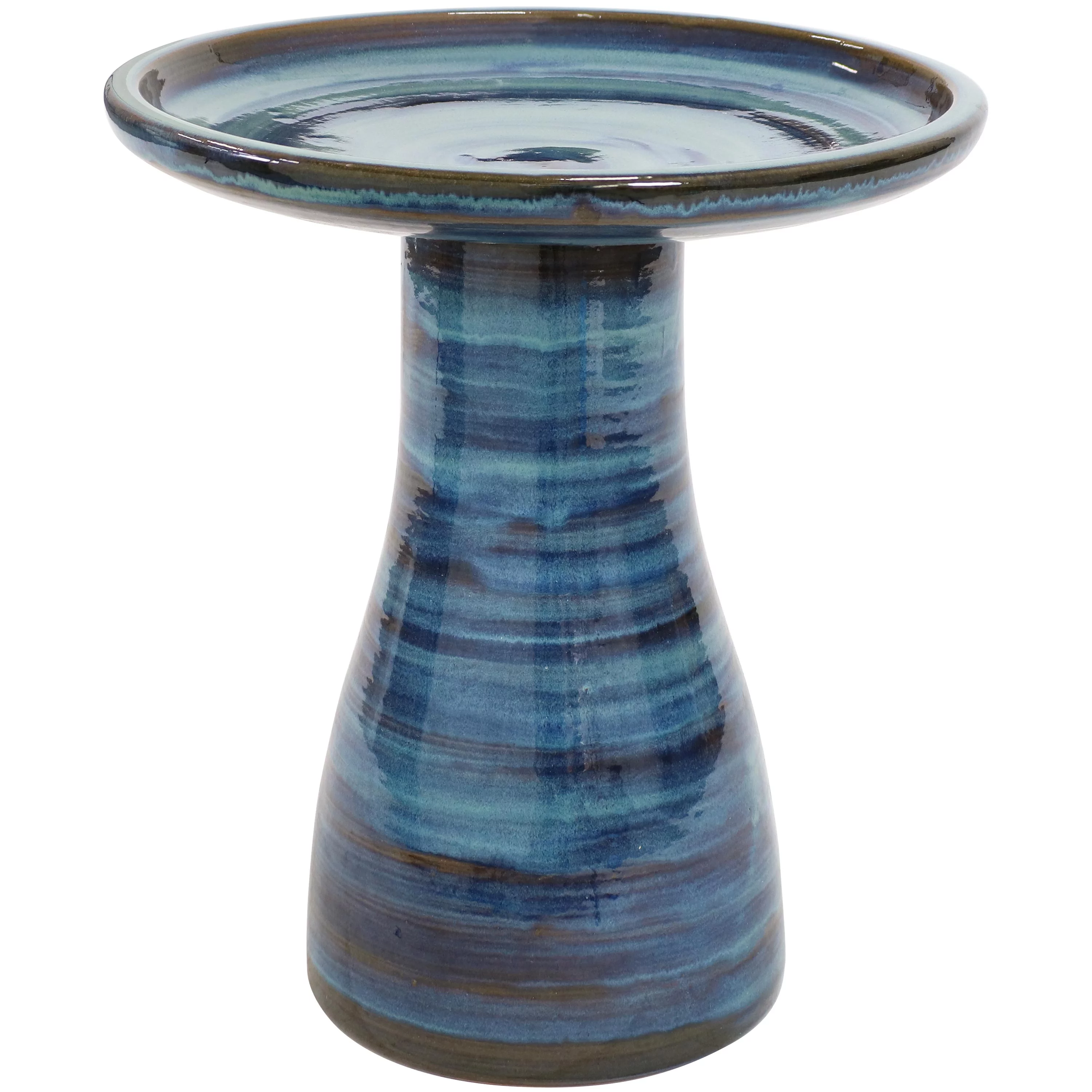 Sunnydaze Glazed Ceramic Outdoor Bird Bath - 18" - Galaxy Blue