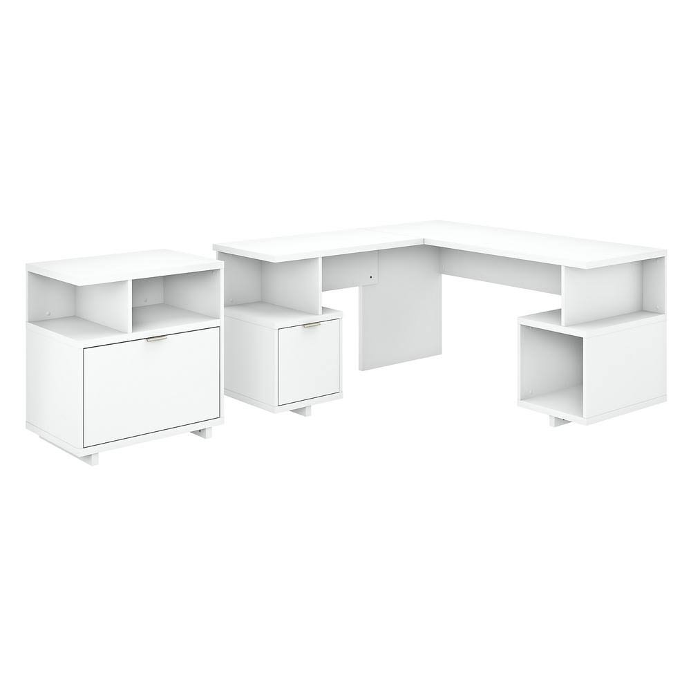 Kathy Ireland Home by Bush Furniture Madison Avenue 60 L-Shaped Desk with Lateral File Cabinet, Pure White (MDS005PW)