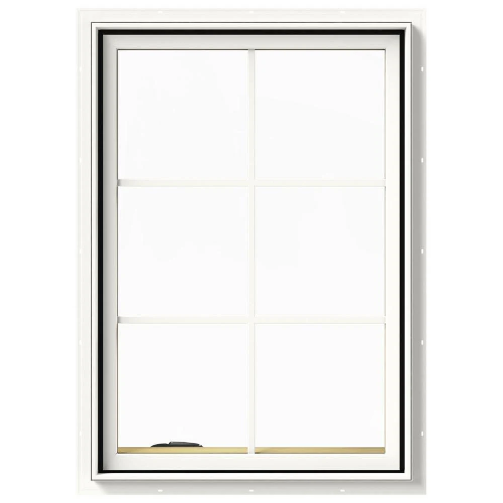 JELD-WEN 28 in. x 40 in. W-2500 Series White Painted Clad Wood Left-Handed Casement Window with Colonial Grids/Grilles