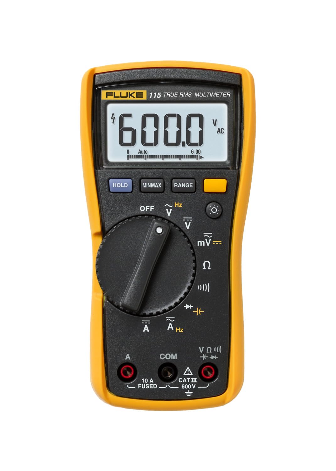 Fluke 115 Digital Multimeter, Measures AC/DC Voltage To 600 V & Current to 10 A, Measures Resistance, Continuity, Frequency & Capacitance