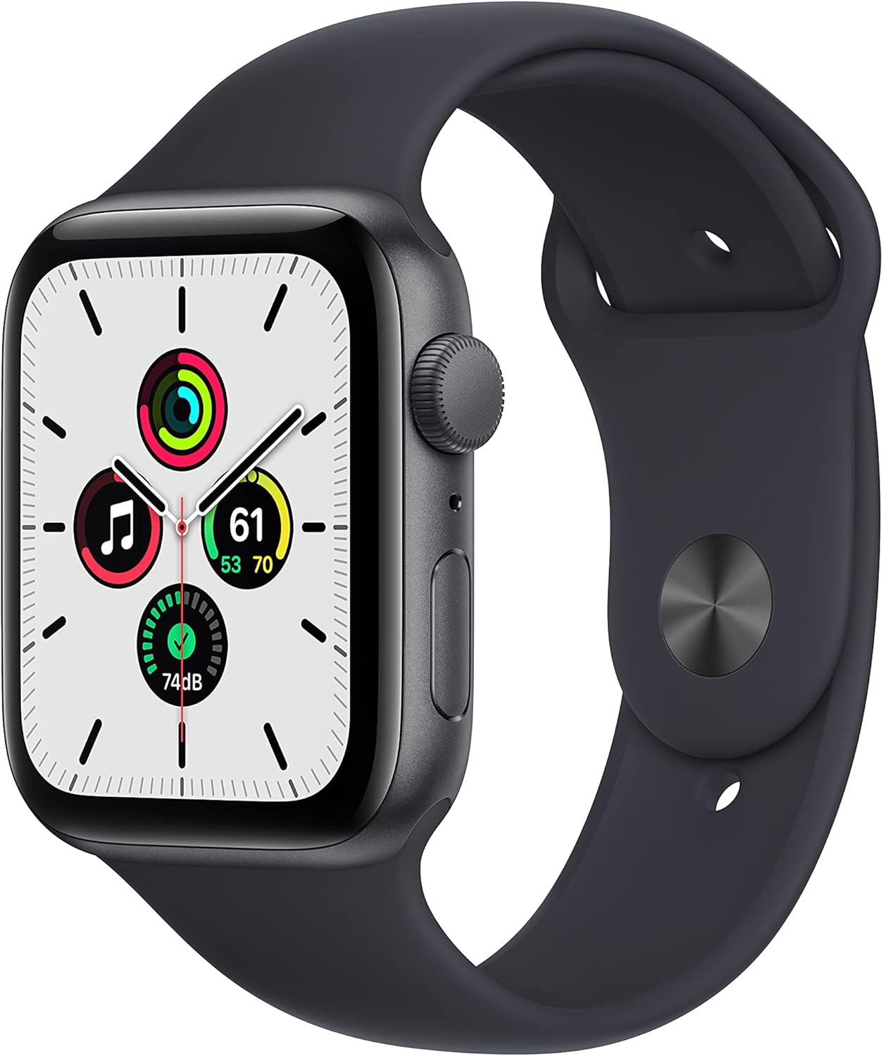 Apple Watch SE (Gen 1) [GPS 44mm] Smart Watch w/Space Grey Aluminium Case with Midnight Sport Band. Fitness & Activity Tracker, Heart Rate Monitor