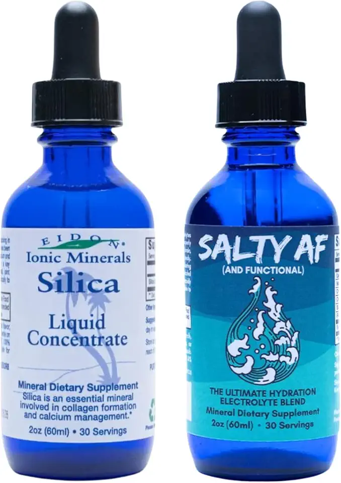 Eidon Liquid Silica Mineral Concentrate and Salty AF Electrolyte Drink Mix - Silica Supplement for Hair, Skin and Nails