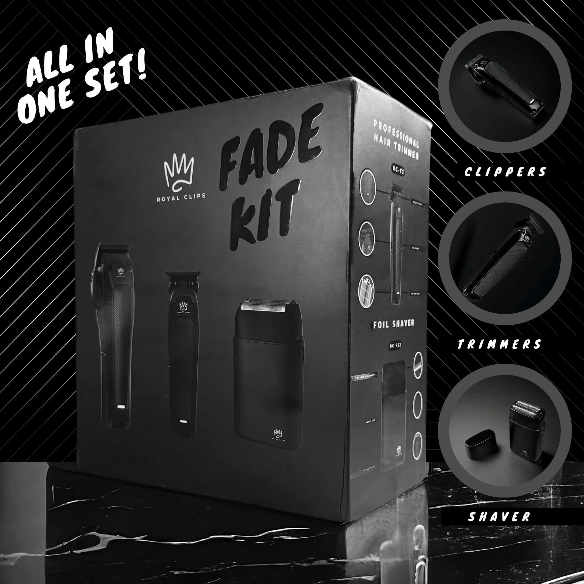 ROYAL CLIPS FADE KIT 2.0 - HAIR CLIPPER SET (BLACK)