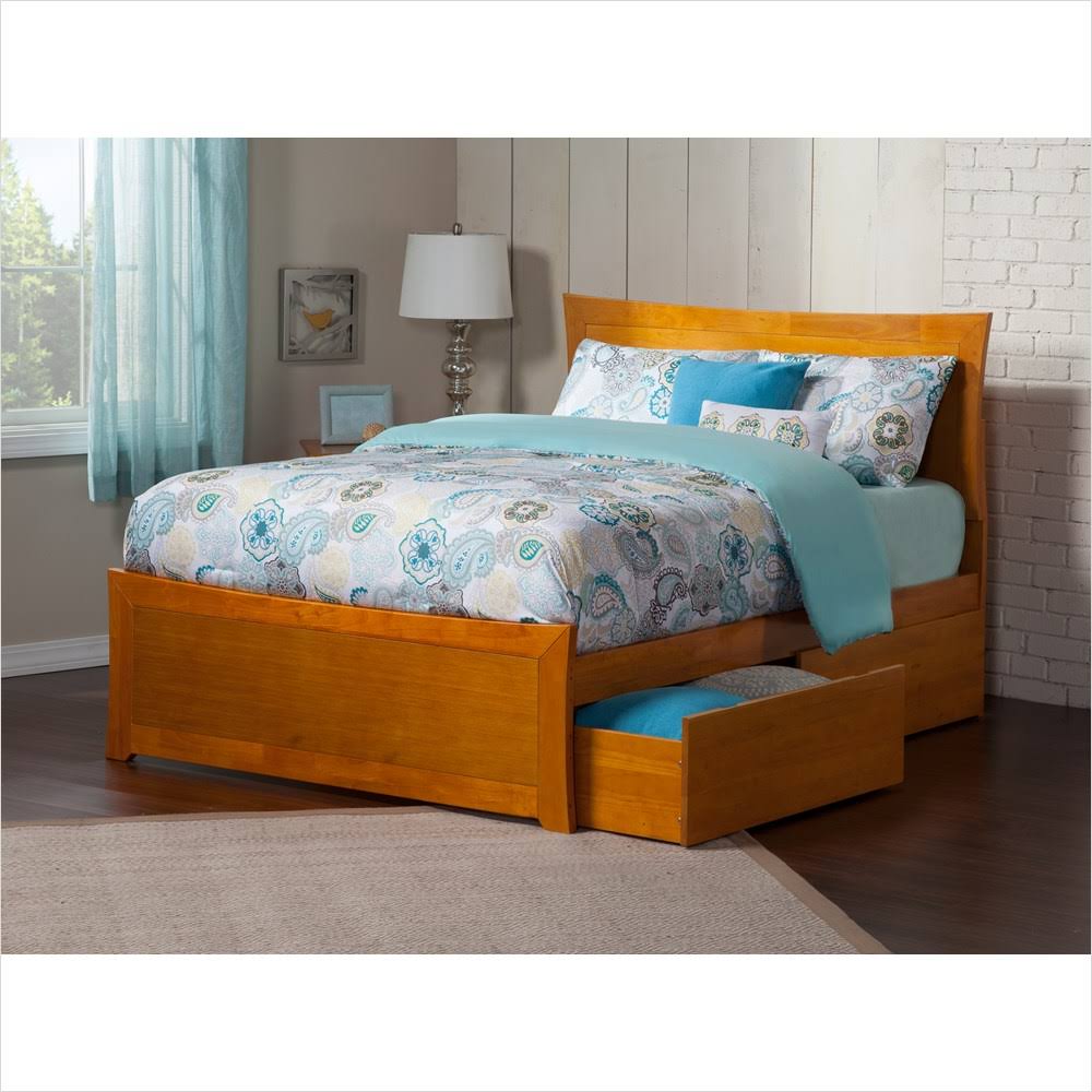Atlantic Furniture Metro Caramel Queen Bed with Matching Foot Board and 2 Urban Drawers