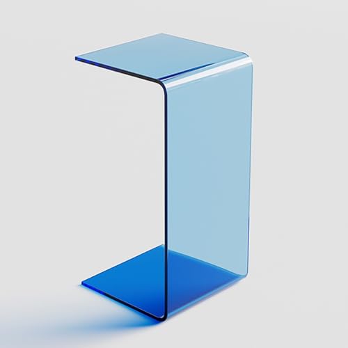 Acrylic End Table, C Shaped Bedside Side Table, Thick Clear Acrylic Coffee Table for Small Space, Nightstand Table for Living Room Bedroom Home(Blue)