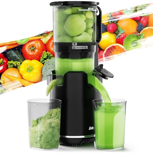 Juicer Machines,Aeitto Cold Press Juicer with 5.3“ Extra Large Feed Chute for Whole Fruits & Vegetables, Juice Extractor Machine, Self Feeding