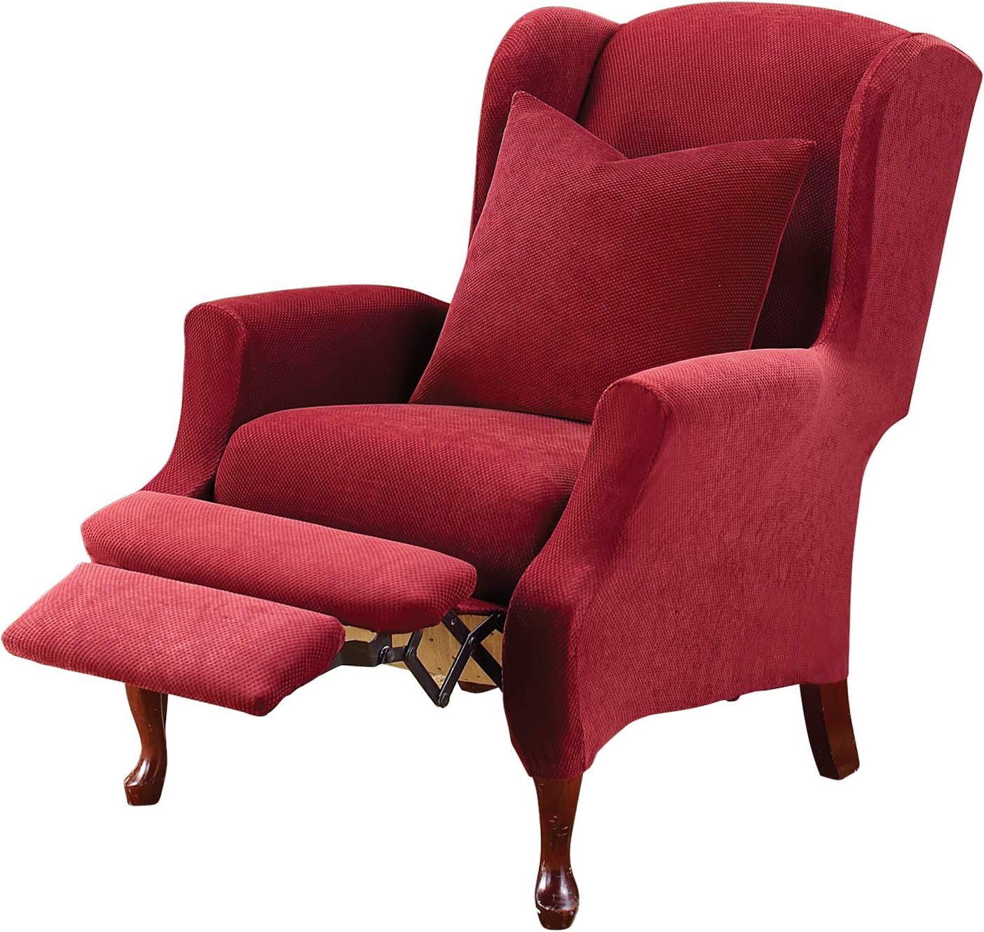 SureFit Home D&eacute;cor Stretch Pique Box Cushion Wing Recliner Chair Two Piece Slipcover, Form Fit, Polyester/Spandex, Machine Washable
