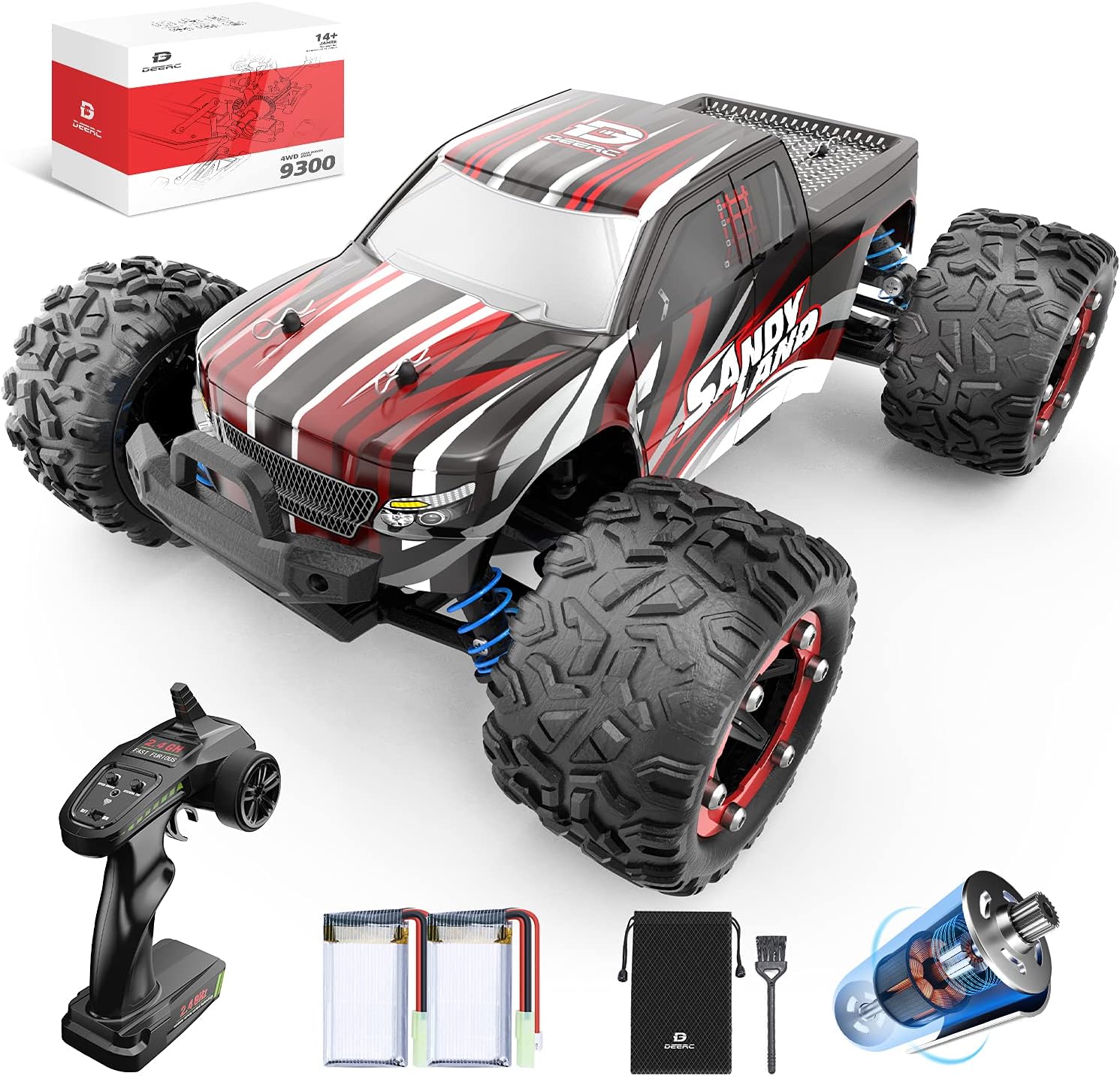 DEERC 9300 Remote Control Car High Speed RC Cars for Kids Adults 1:18 Scale 40 KM/H 4WD Off Road Monster Trucks