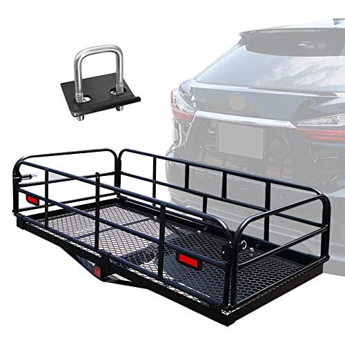 500 Lbs Heavy Duty Hitch Mount Cargo Carrier 60" x 24" x 14.4" Folding Cargo Rack Rear Luggage Basket Fits 2" Receiver for Car SUV Camping Traveling