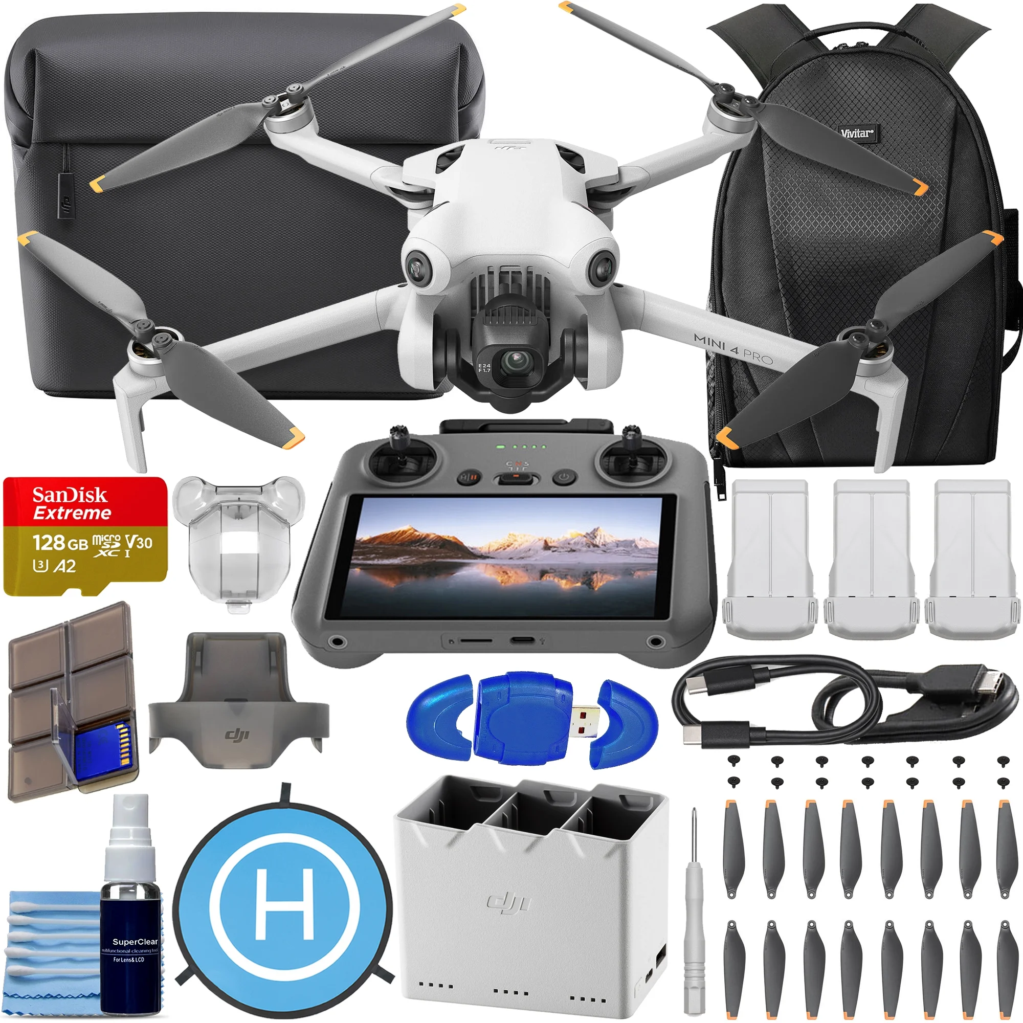 DJI Mini 4 Pro Fly More Combo Plus with DJI RC 2 (Screen Remote), CP.MA.00000740.01 Folding Mini-Drone with 4K HDR Under 249g, 45 Mins Flight Time