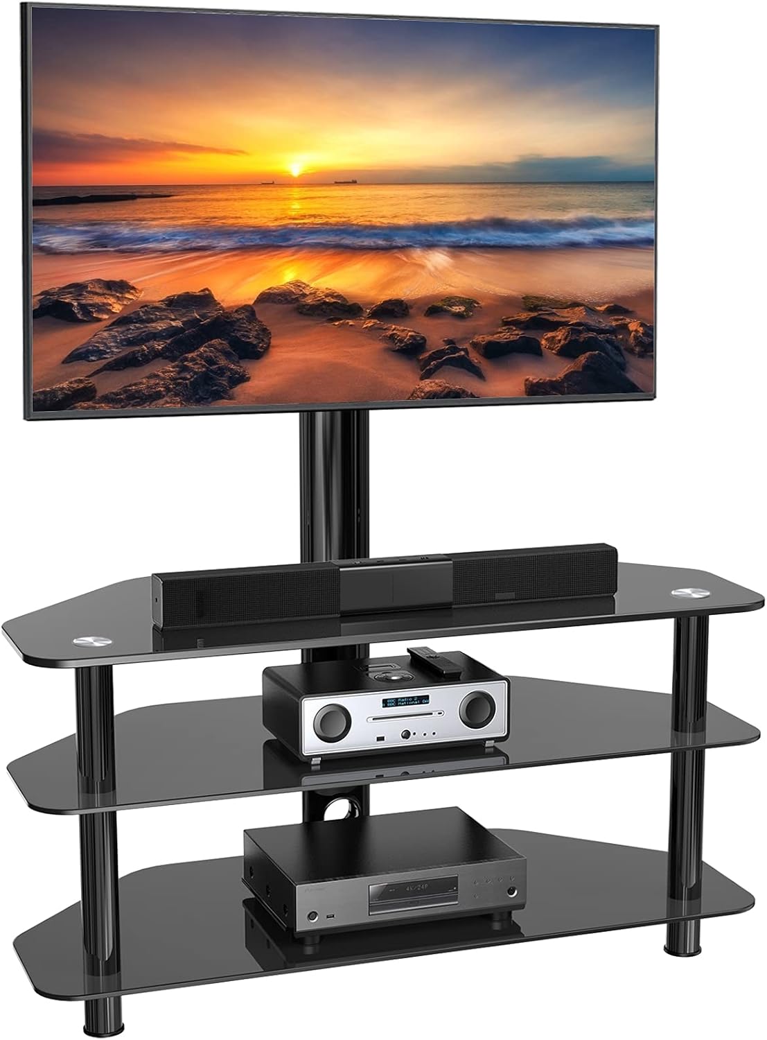 Swivel Floor TV Stand/Base for 32-65 Inch TVs-Universal Corner TV Floor Stand with Storage Perfect for Media-Height Adjustable Entertainment Stand