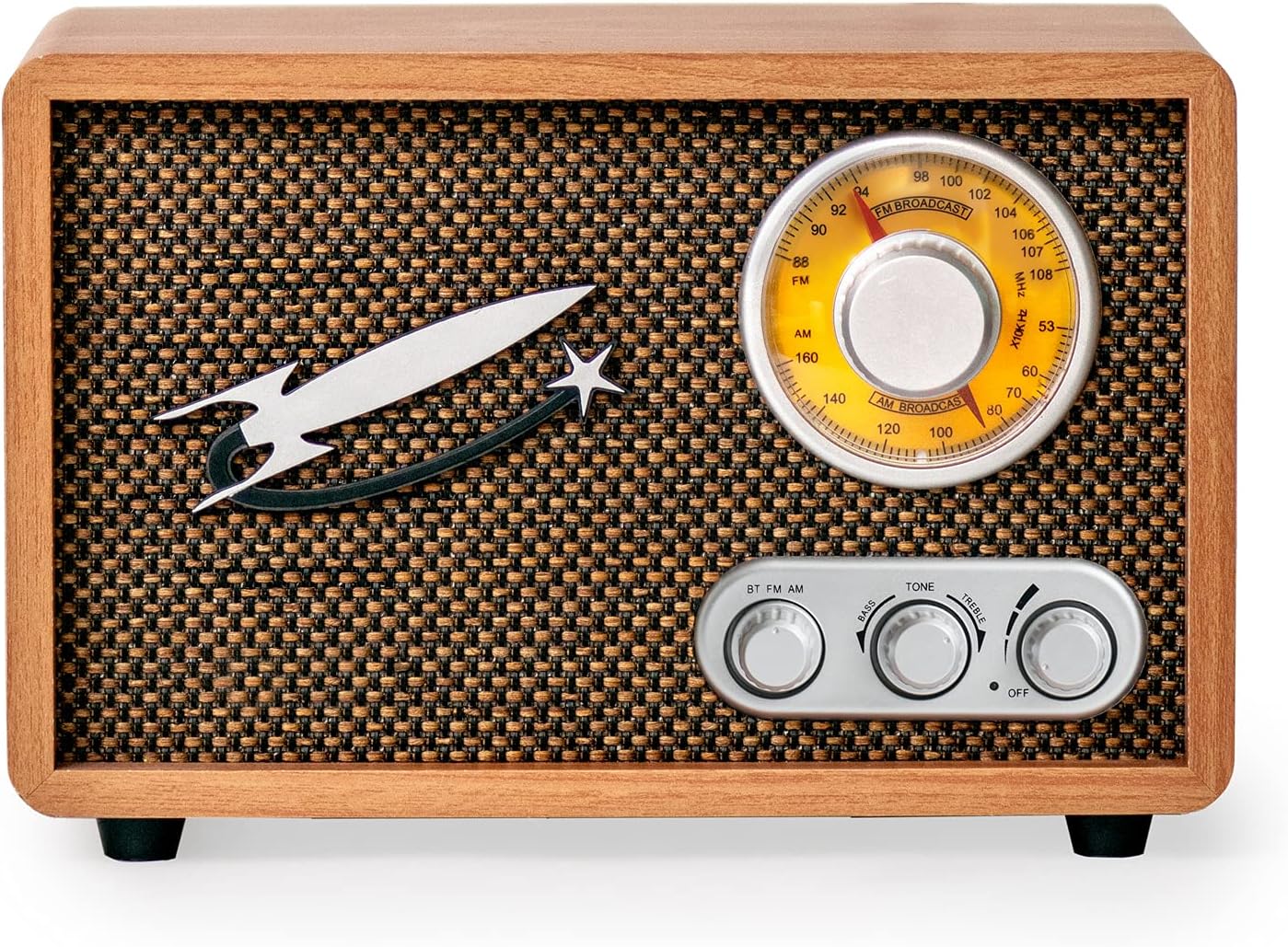 Rocket Retro Radio AM FM with Bluetooth, Vintage Wood Radio for Kitchen, Office, Garage, Camper