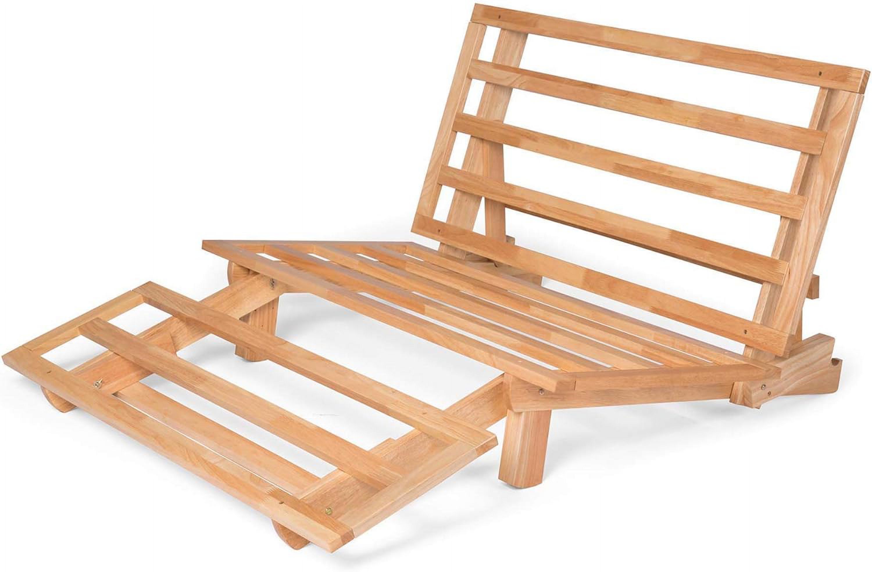 Tri-Fold Wood Futon Frame Full Size Sofa Bed Lounger - (Affordable Space Saver, Natural Finish) Ideal For Small Spaces, Rvs, And Dorm Rooms