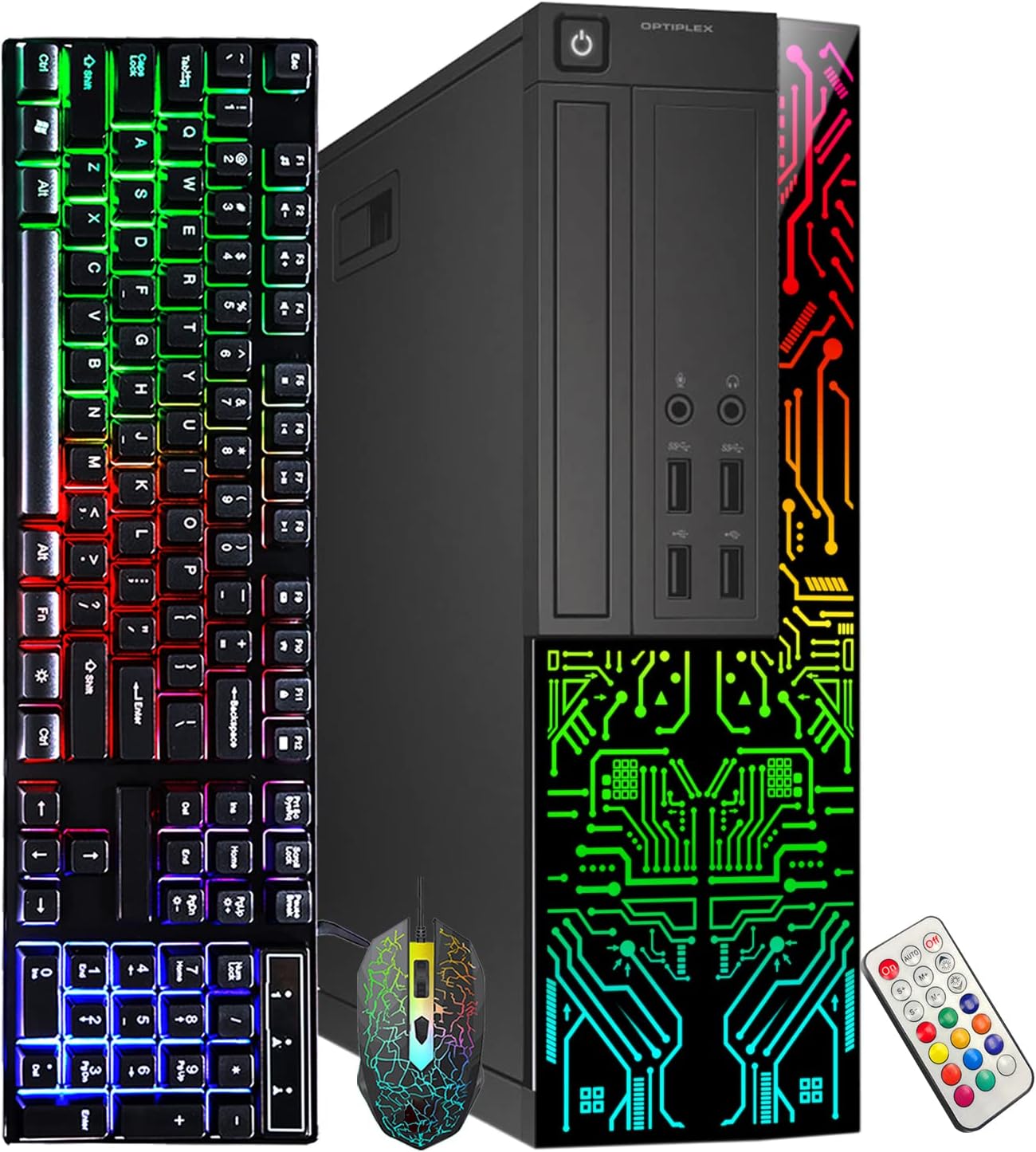 Dell OptiPlex Desktop Customized RGB Lights Computer, Intel i5 Quad-Core Processor 3.20GHz, 8GB RAM, 256GB SSD, DisplayPort, Wi-Fi, Windows 10