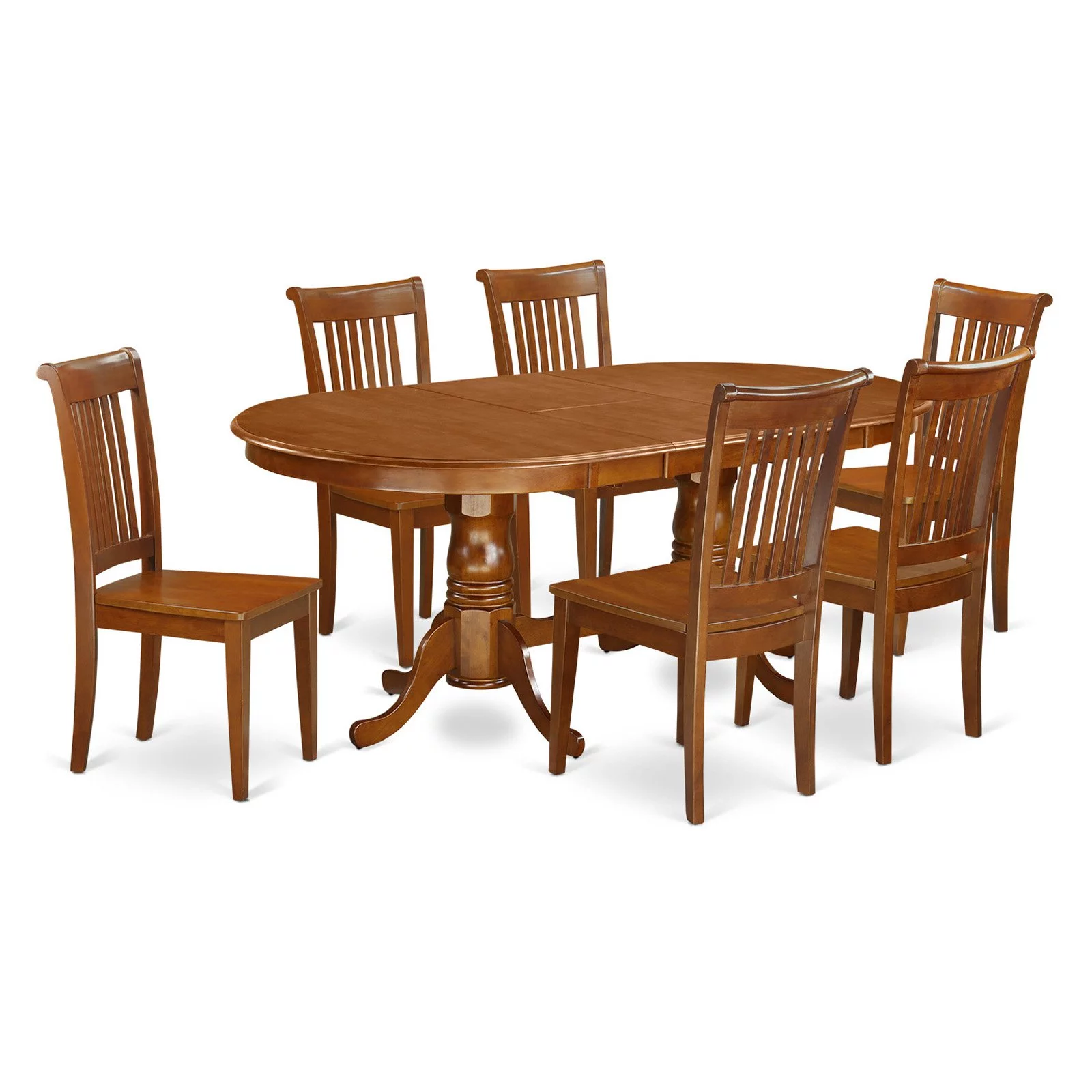East West Furniture  7 Piece Kitchen Table Set- an Oval Dining Table and 6 Dining Chairs, Saddle Brown (Seat Options) PLPO7-SBR-W