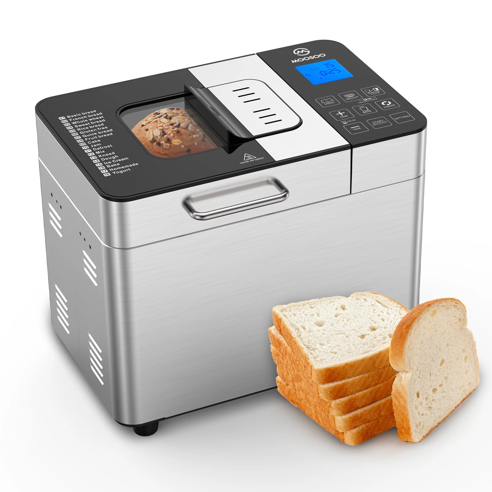 18-in-1 Bread Machine, Moosoo 2LB Bread Maker, Stainless Steel Breadmaker, Touchscreen, Time Delay & Keep Warm - Curated Treasures Market