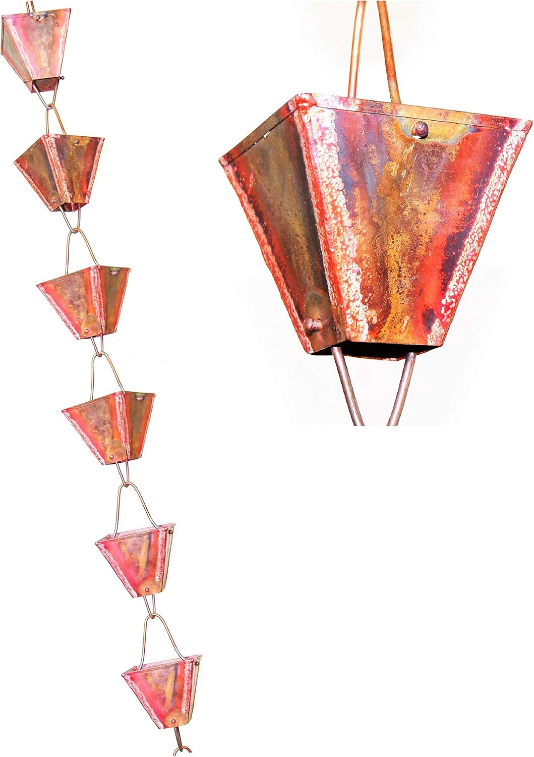 U-nitt Rain Chains, Roof Gutter Downspout/Spout Channel, Rainwater Water Catcher/Diverter, 8.5 feet Length, Metal, Antiqued Pure Copper