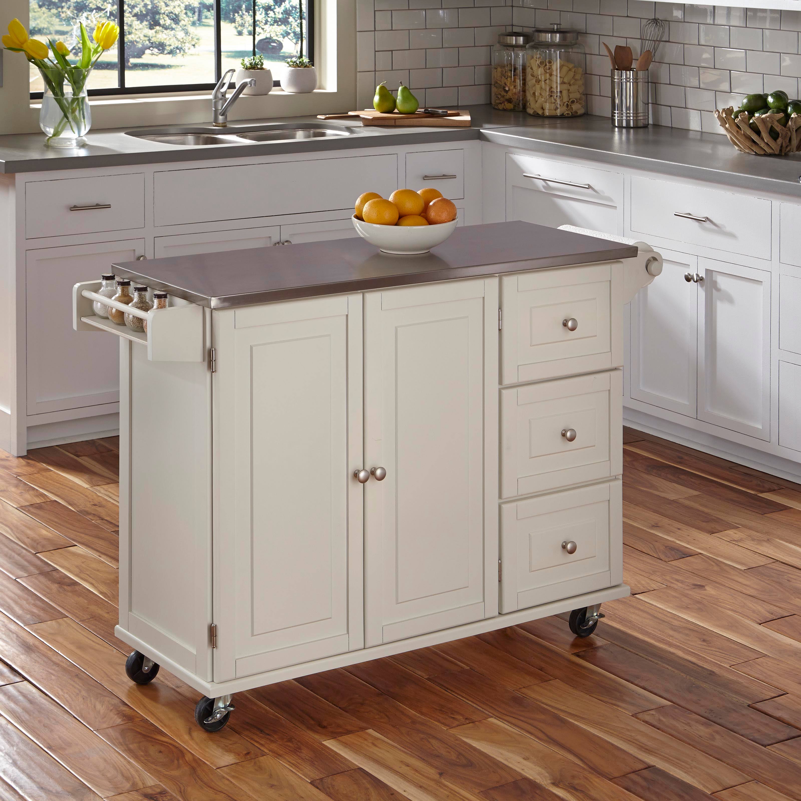 Home Styles Liberty Kitchen Cart with Stainless Steel Top White