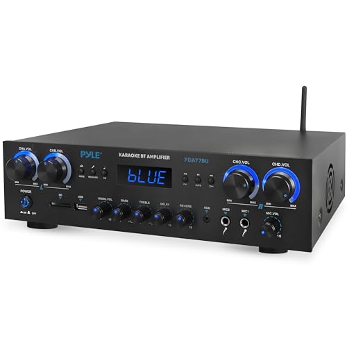 Pyle Bluetooth Home Audio Theater Amplifier Stereo Receiver- 4 Channel, 800 Watt Sound System w/ MP3,USB,SD,AUX,RCA,FM,MIC, Headphone, Reverb Delay