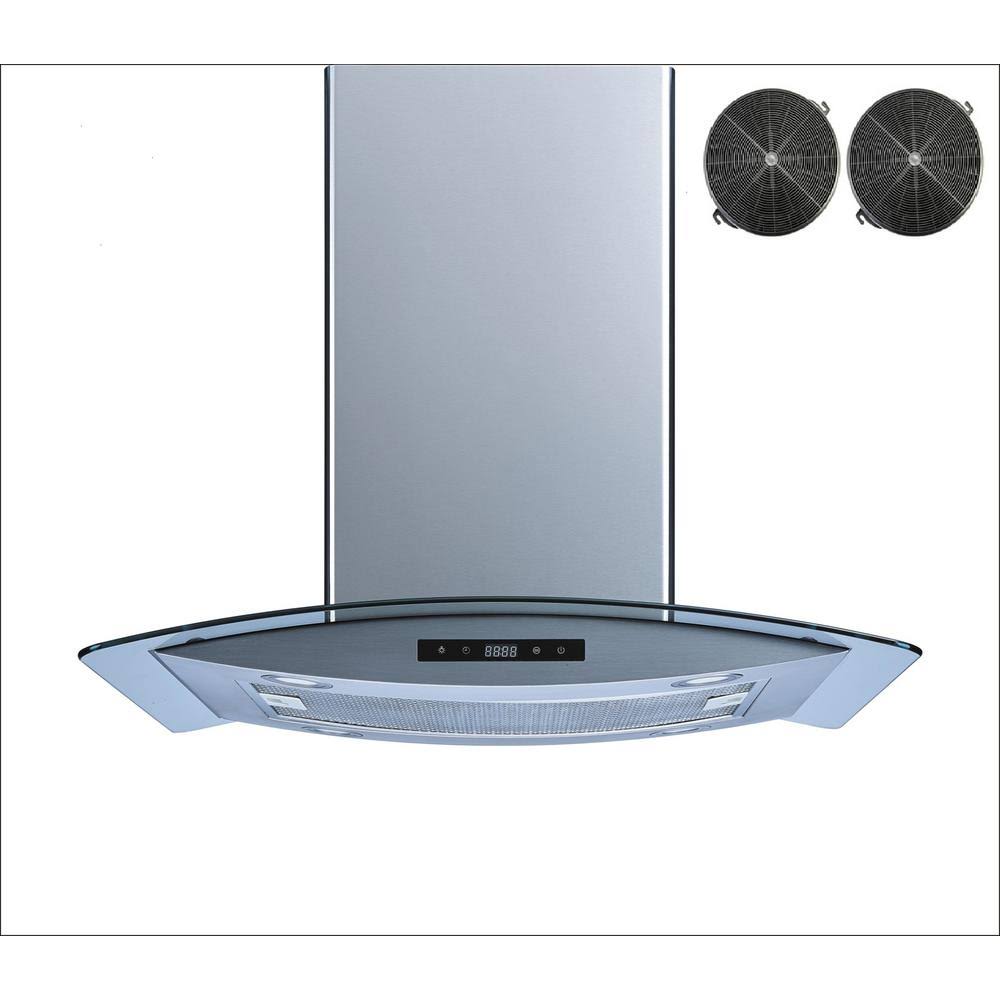 Winflo 36 in. Convertible Island Mount Range Hood Stainless Steel Glass Carbon Filters
