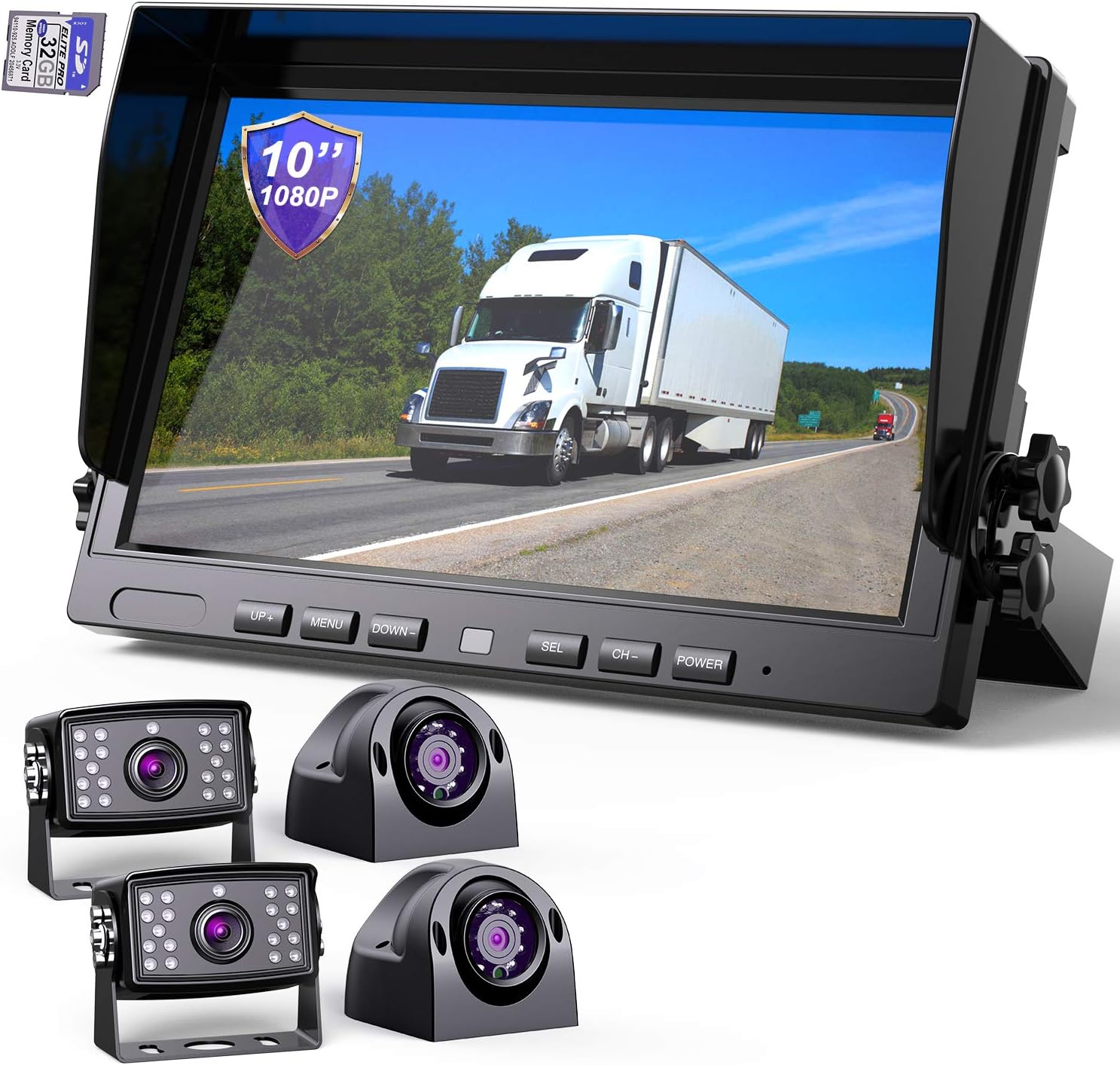 eRapta Backup Camera System with 10" Larger Monitor for Trucks Side/Front/Rear View Back Up Camera Vehicle Security System IP69 Waterproof 4 Cameras