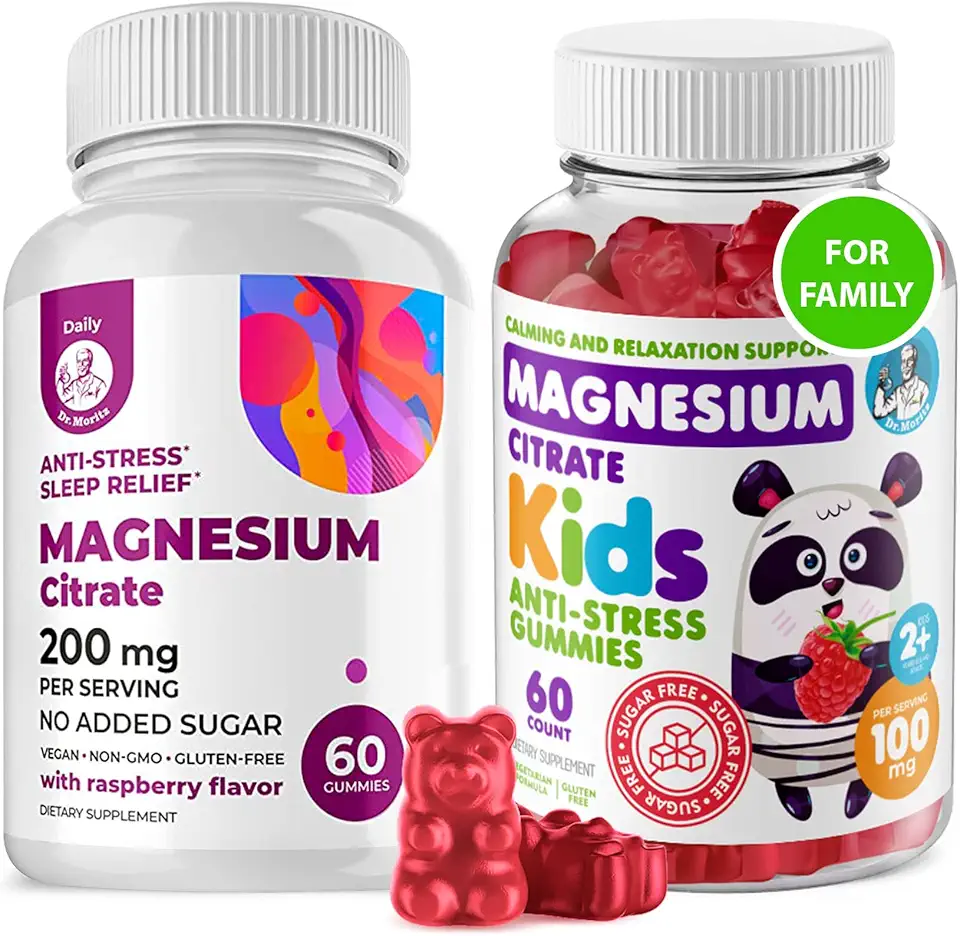Kids Magnesium 60 Count and Magnesium 60 Count Gummies Sugar-Free - Calm Magnesium Gummies Supplement for Children