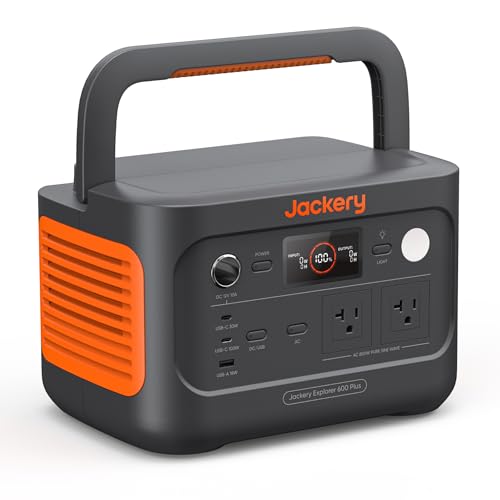 Jackery Explorer 600 Plus Portable Power Station 632Wh LiFePO4 Battery, 800W AC/100W USB-C Output, 1 Hr Fast Charge