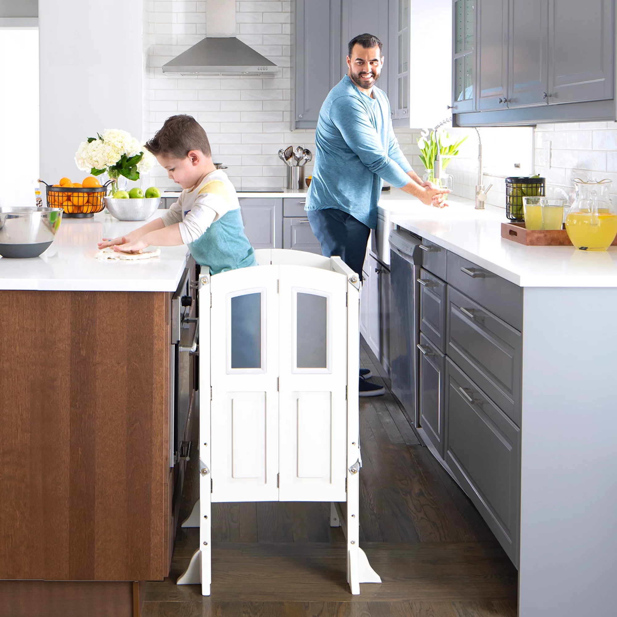 Martha Stewart Kitchen Helper® Stool by Guidecraft with 2 Keepers - White: Foldable, Wooden