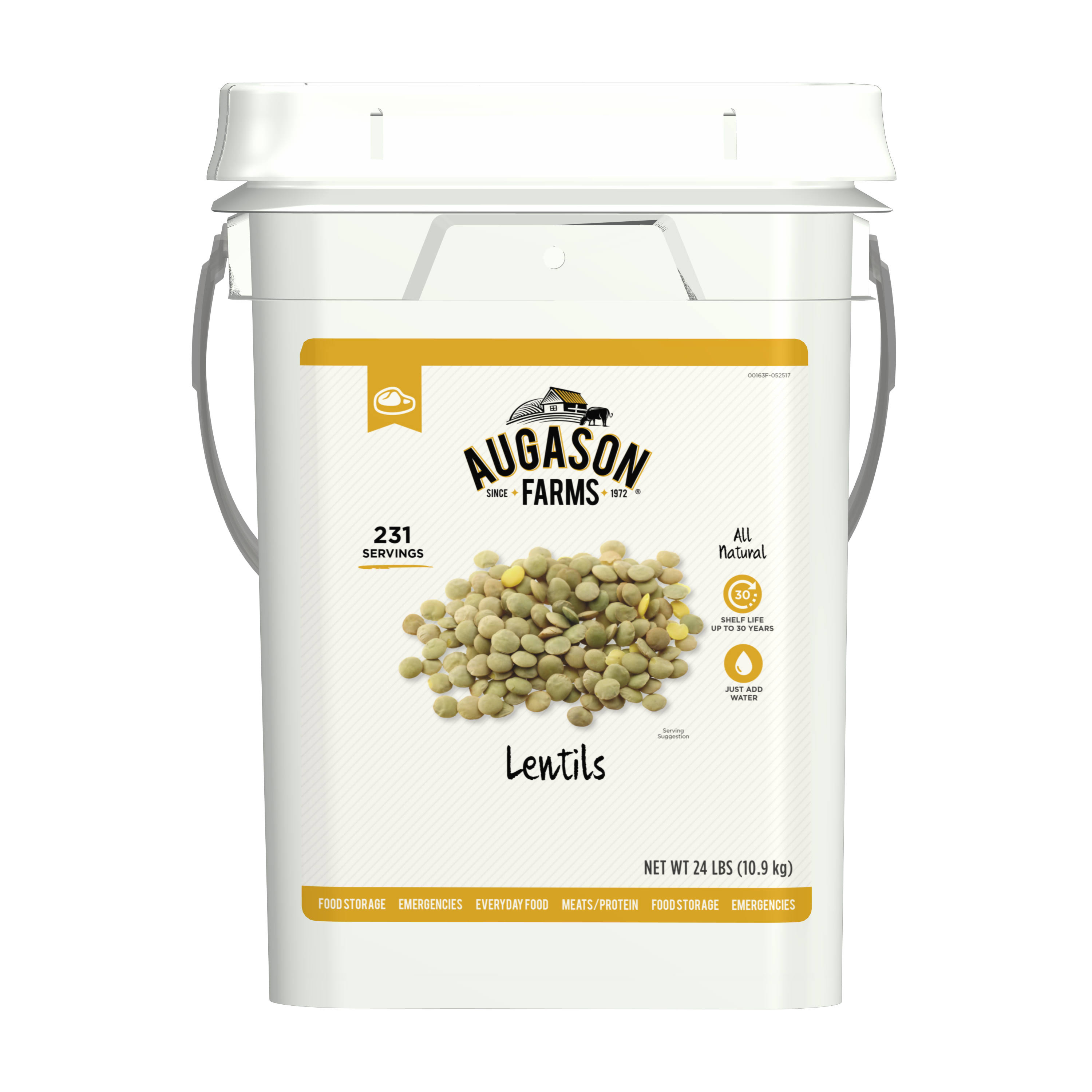 Augason Farms Lentil Beans Emergency Bulk Food Storage 24 Pound 4-gal