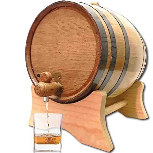 2 Liter Oak Aging Barrel with Wood Stand, Bung & Spigot - Mini Whiskey Barrels for The Home Alcohol Distiller, Moonshiner & Winemaker - Age Cocktails