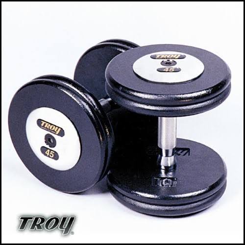 Troy Barbell Pfdc-095c Pro-Style Premium Dumbbells with Contoured Handle and Chrome End Caps - 95 Pounds - Sold As Pairs, Silver