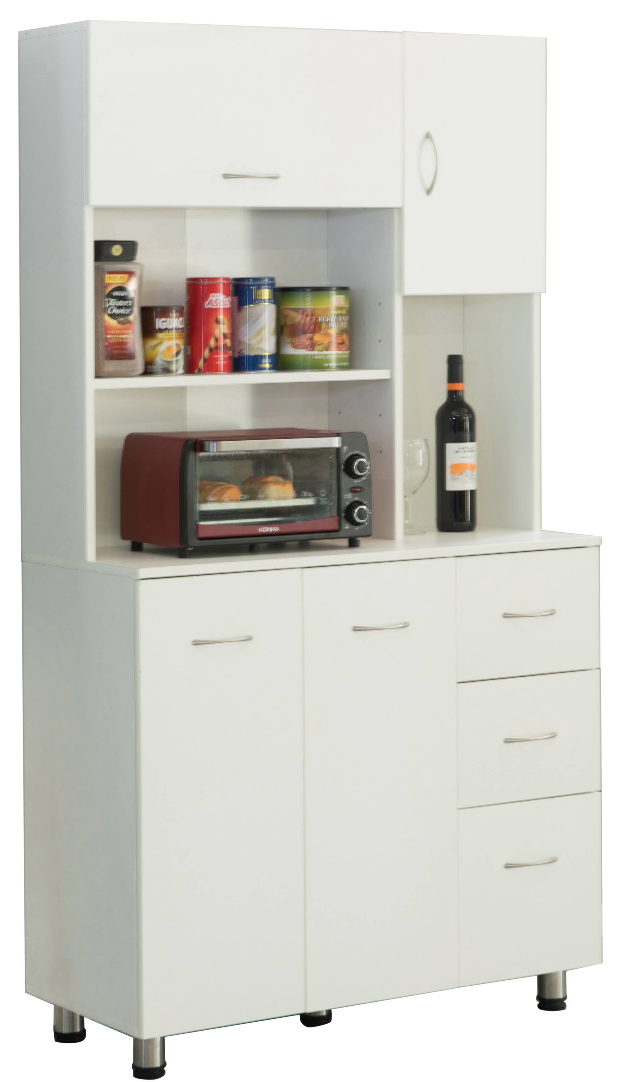 Basicwise Kitchen Pantry Storage Cabinet with Doors and Shelves, White