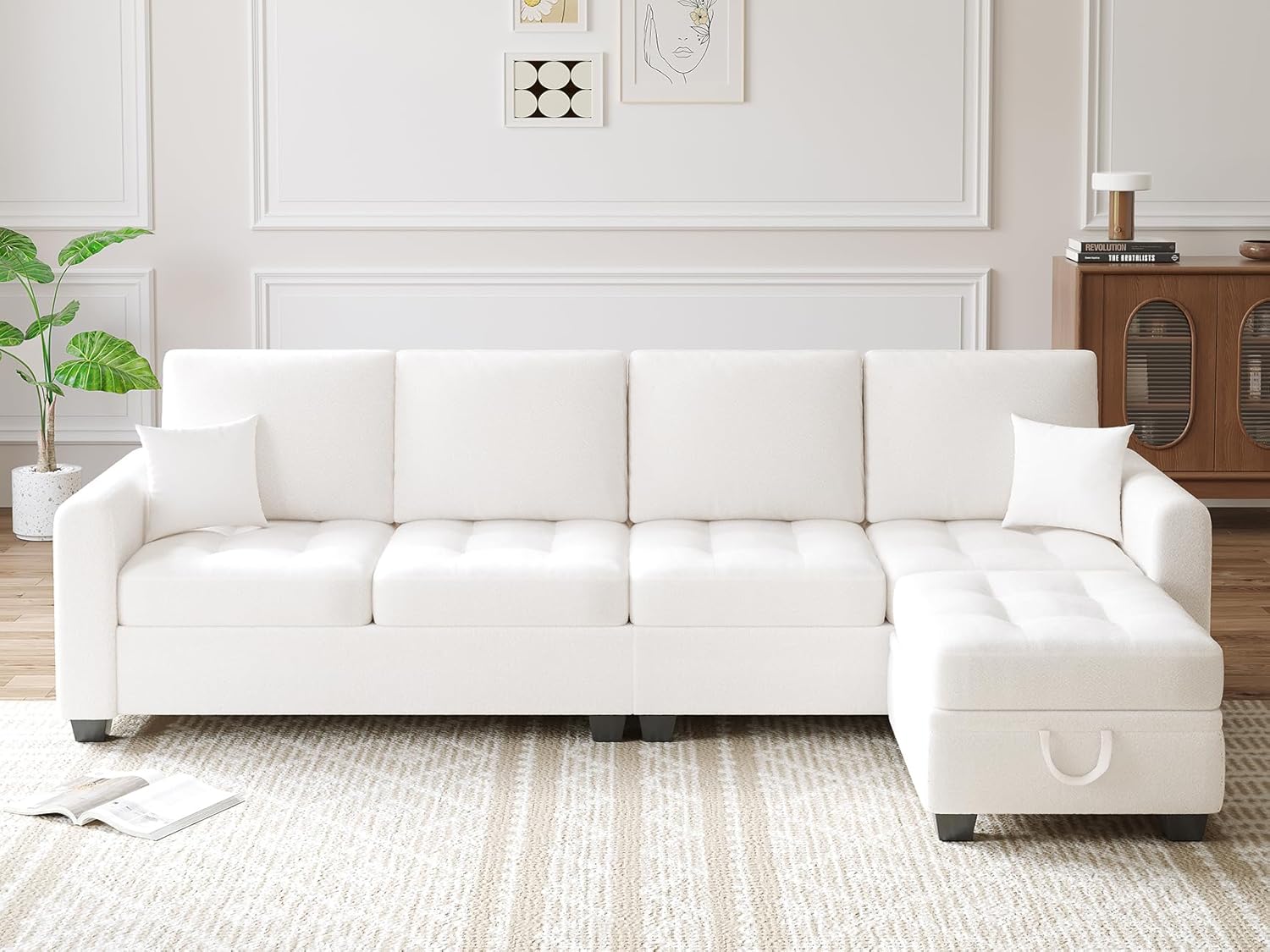 IDEALHOUSE Convertible Sectional Sofa L Shaped Couch with Storage Ottoman, 4 Seat Chenille Sofa with Reversible Chaise