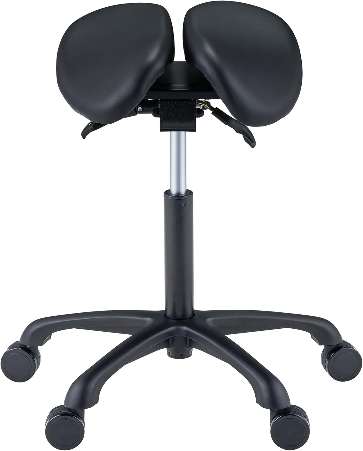 Master Massage Berkeley Ergonomic Split Style Saddle Stool in Black with Black Aluminum Base