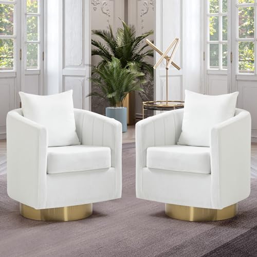 Barrel Accent Chairs Set of 2, Modern 360 Degree Swivel Armchair with Waist Pillow for Living Room