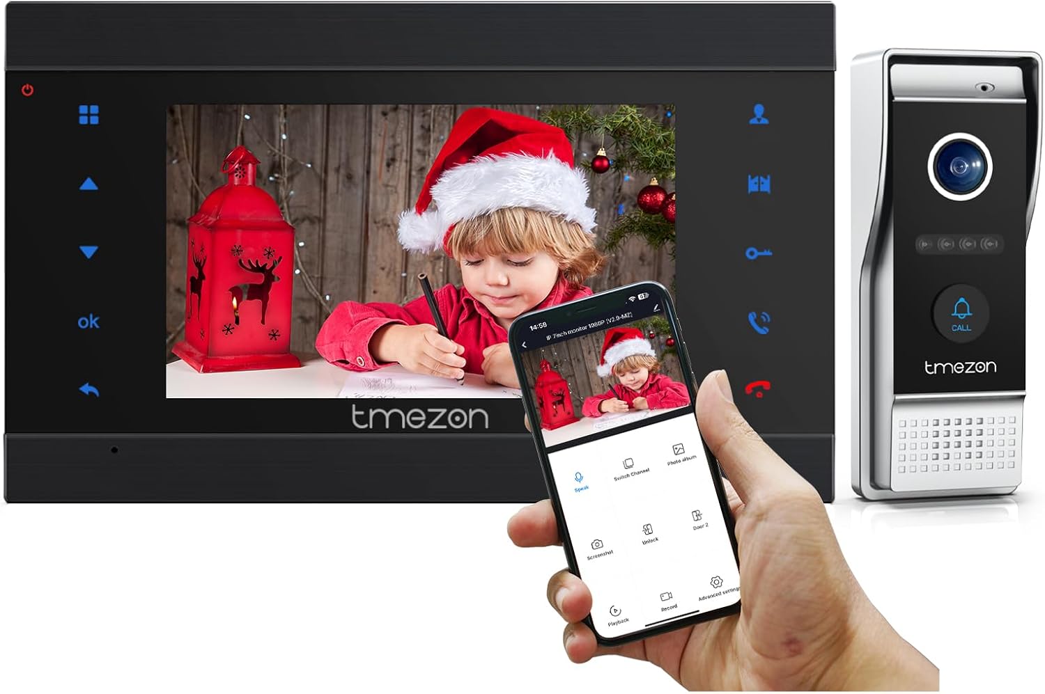 TMEZON Wireless WIFI Video Door Phone IP Doorbell Intercom System with Camera 7 Inch Monitor with 1080P Wired Camera Night Vision,No Monthly Fees