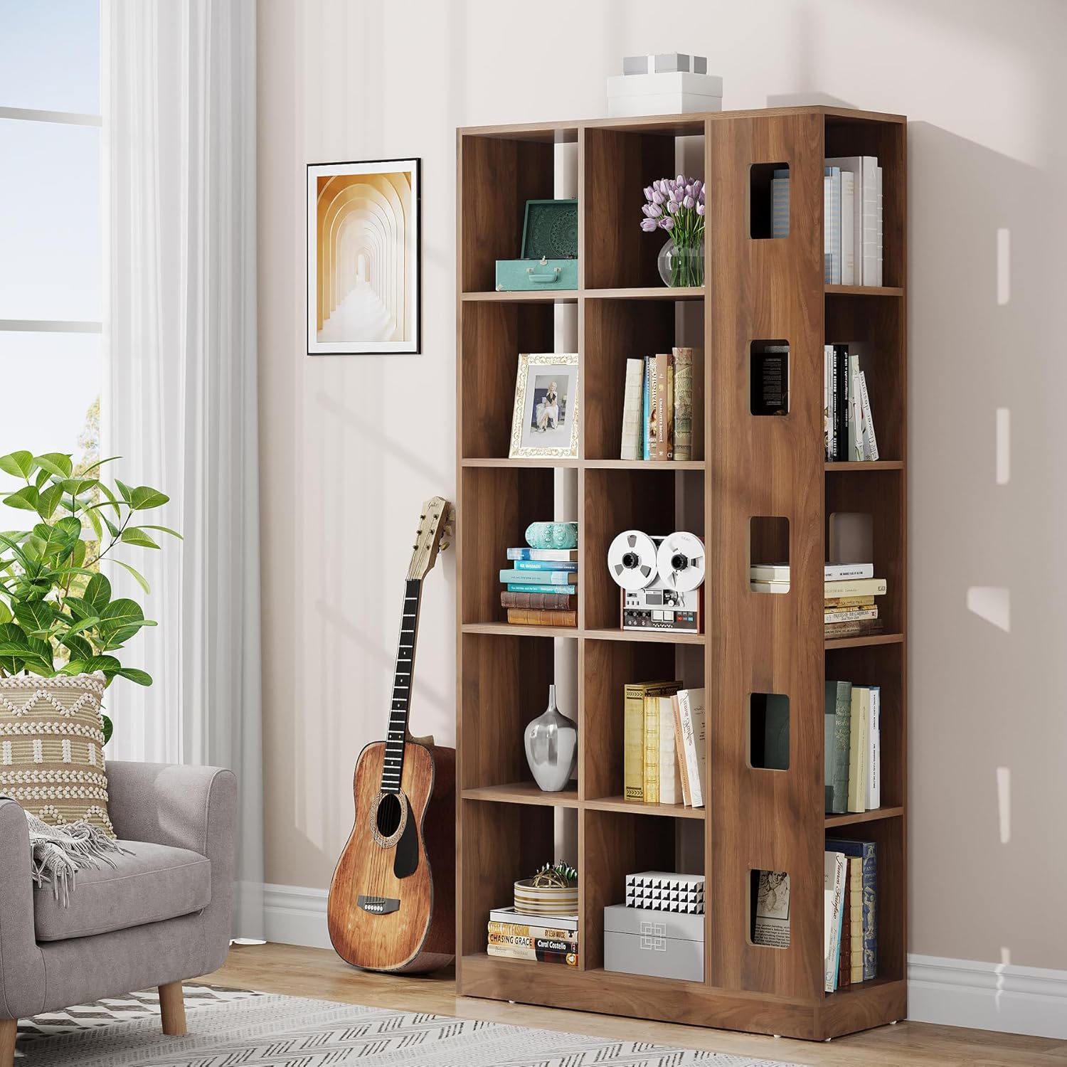 Tribesigns 15 Cube Bookcase, 5 Tier Wooden Storage Open Bookshelf, Freestanding Cube Storage Organizer Display Shelf for Living Room, Home Office