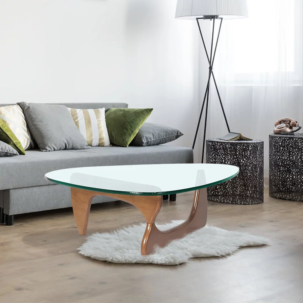 CoSoTower Light Walnut Triangle Coffee Table Wood Base For Living Room - Curated Treasures Market
