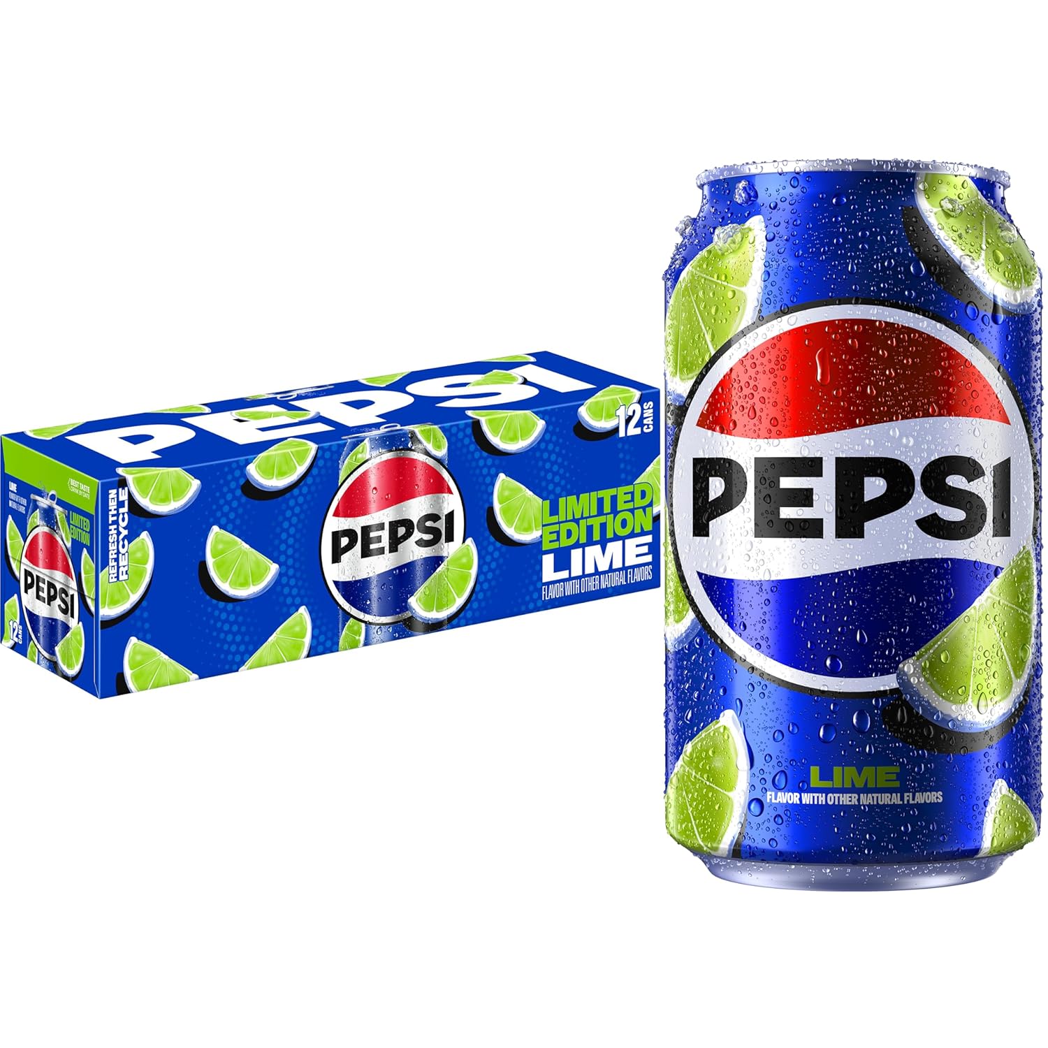Pepsi Cola Soda Pop, Lime, 12 fl oz Cans, 12 Pack