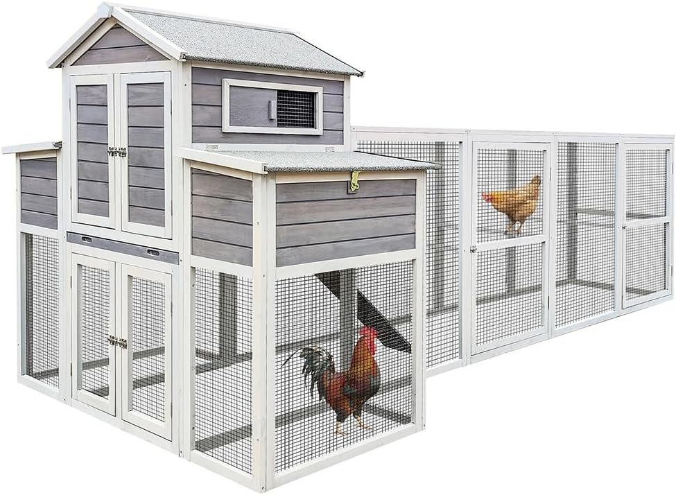 Chicken Coop 150" Extra Large Wooden Hen House, Outdoor Backyard Poultry Cage with Run, Chicken Nesting Box