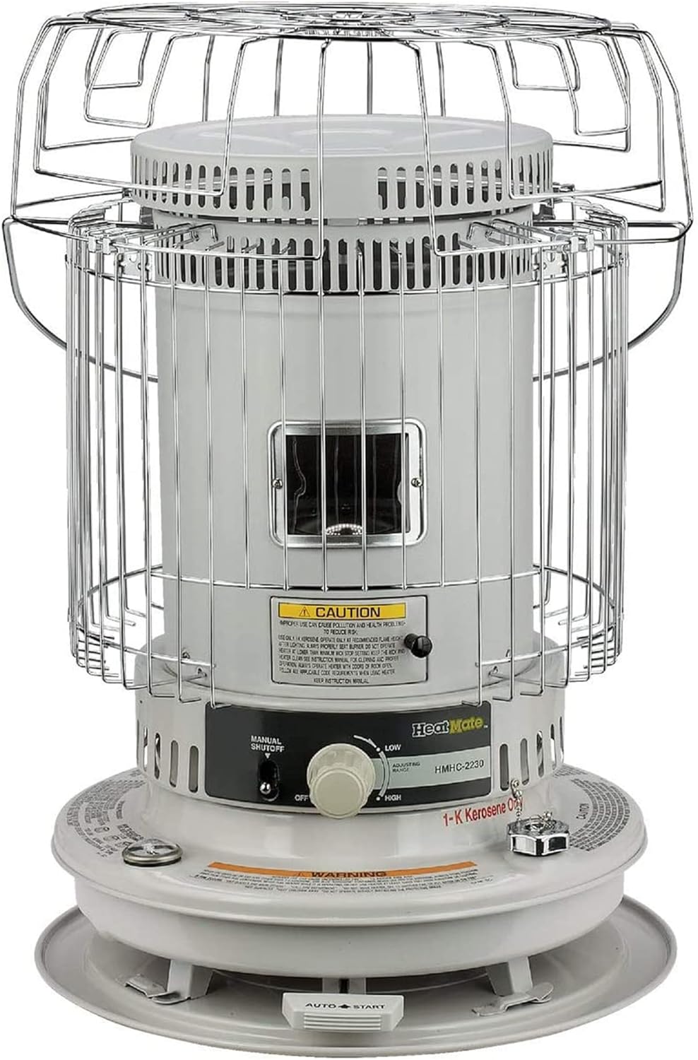 HeatMate Efficient 23,000 BTU Portable Convection Kerosene Personal Space Heater for 1,000 Square Feet of Indoor or Outdoor Use, White