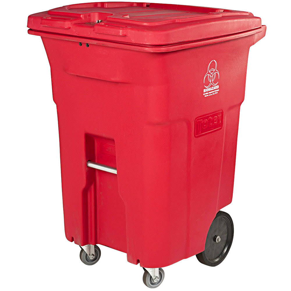 Toter Rmc96 96 gal. Red Hazardous Waste Caster Trash Can with Wheels A